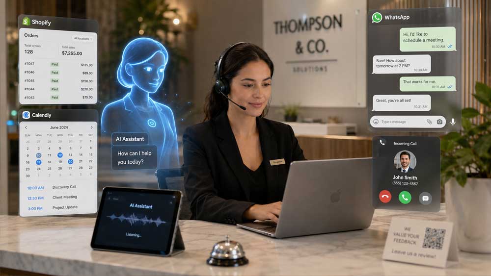 AI Receptionist RingCentral: Shopify, Calendly и WhatsApp для клиентского сервиса