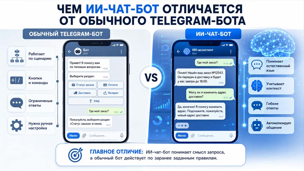 Чем ИИ-чат-бот отличается от обычного Telegram-бота