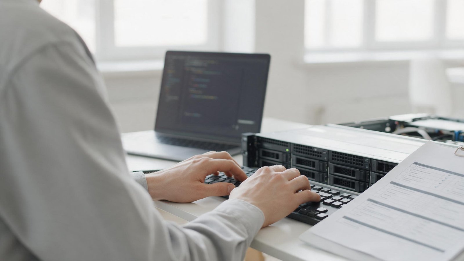 Системный администратор применяет патч PHP на сервере в светлом офисе
